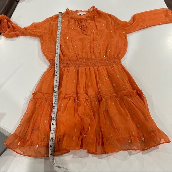 NSR Peach & Gold Metallic Dot Ruffle Long Sleeve Peasant Dress Size L - Picture 10 of 10